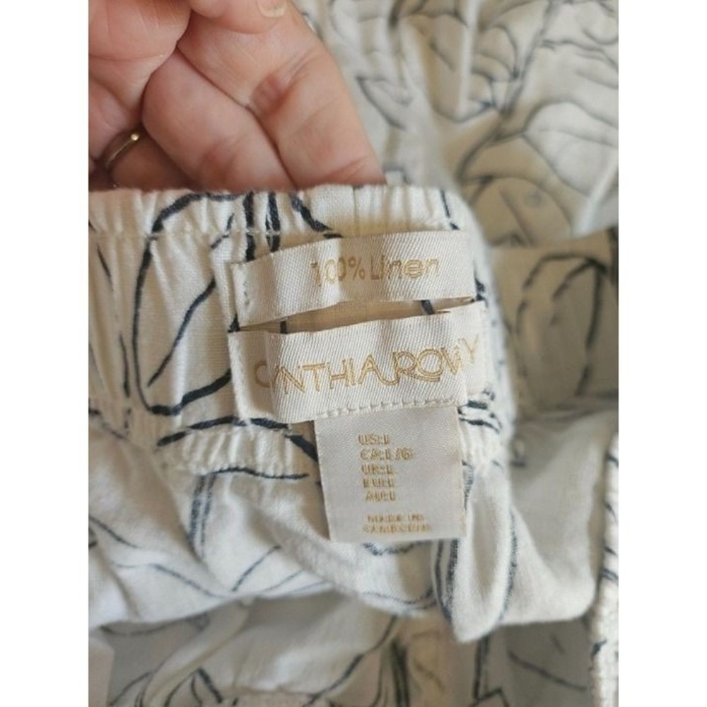 Cynthia Rowley 100%‎ Linen Wide Leg Crop Pants Leaf Botanical Print White Boho L - Picture 5 of 6